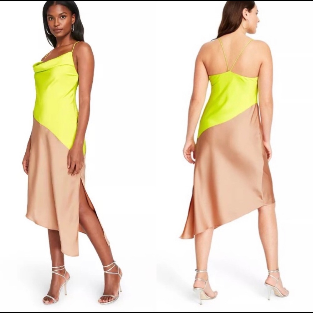 Cushnie X Target | Satin Asymmetric Colorblock Cocktail Midi Dress 20W